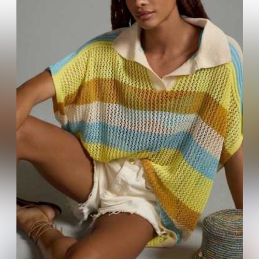 NWT Maeve by Anthropologie knit striped polo kaftan top